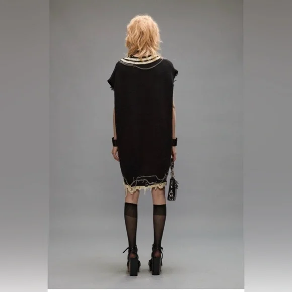 BNWT $1250 R13 Oversized Chain Embellished Vest Dress Large - Picture 4 of 12